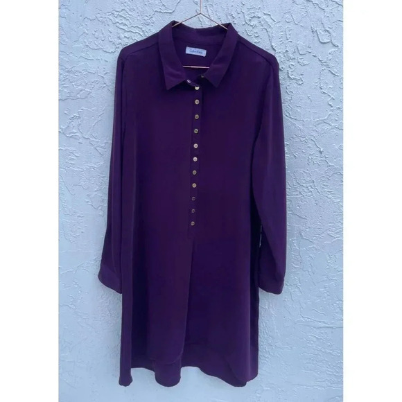 Calvin Klein Womens Pullover Collared Loose Half Button Up Dress Purple Sz M/L - Picture 11 of 13